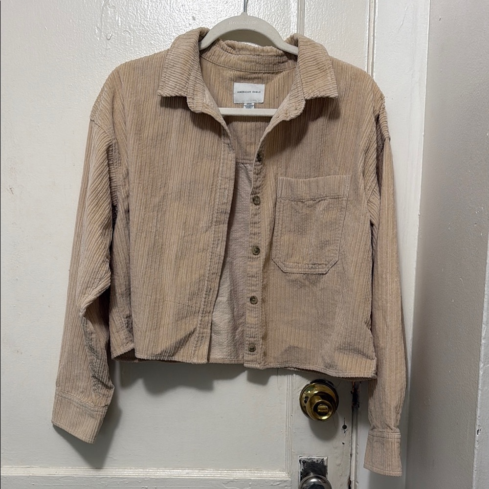 Tan Corduroy Button Crop Shirt